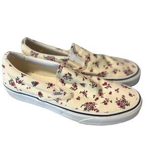 VANS • Floral Cream Slip Ons • Size 9.5